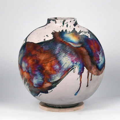 RAAQUU Large Globe Ceramic Vase Half Copper Matte S/N0000562 11" Raku Pottery - RAAQUU