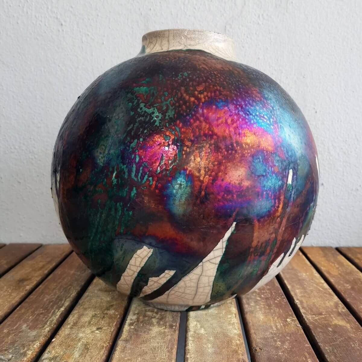 RAAQUU Large Globe Ceramic Vase Half Copper Matte S/N0000567 11" Raku Pottery Unique Handmade ceramic pottery raku vases, urns, and home decor, sculptures, wall decor, gifts by Adil Ghani