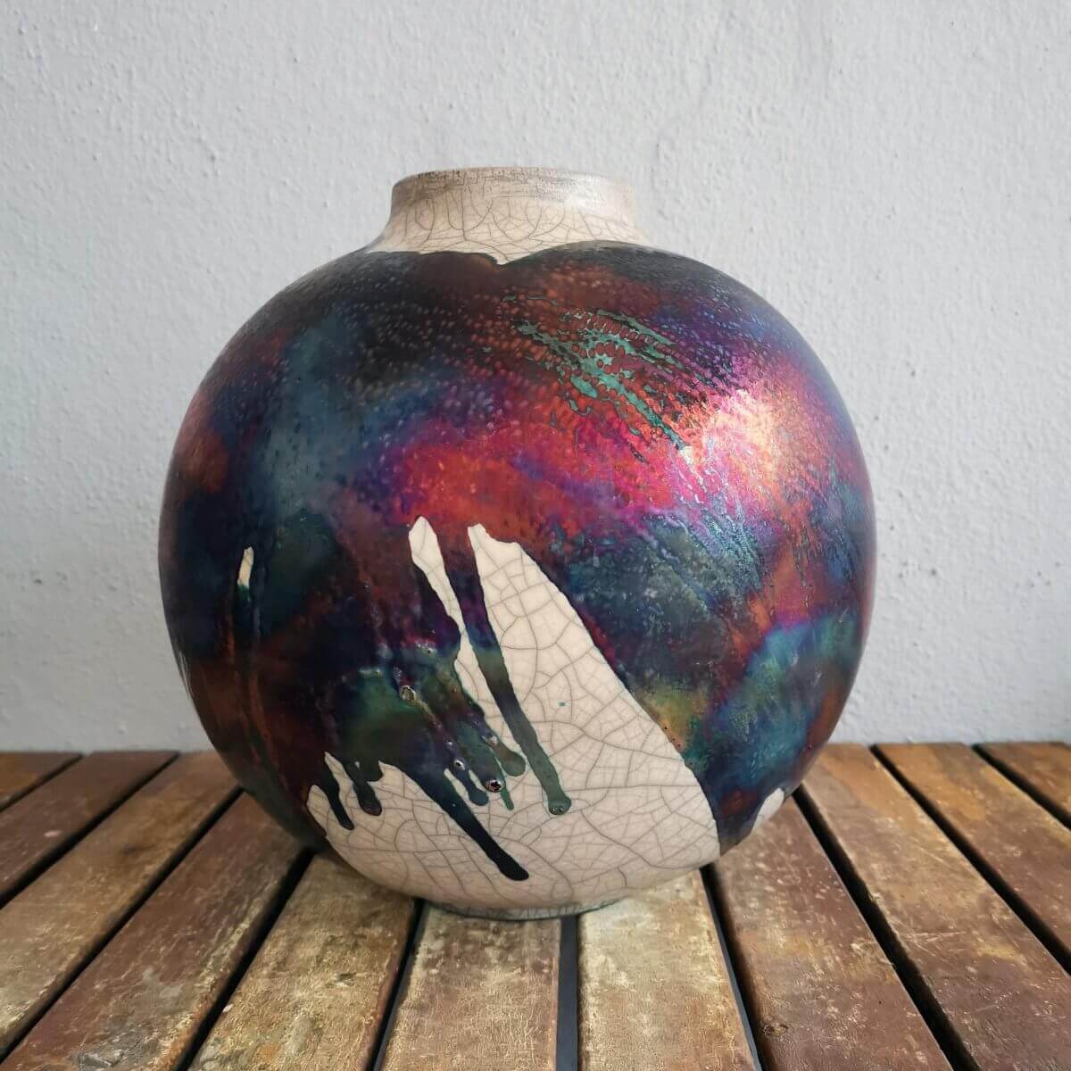 RAAQUU Large Globe Ceramic Vase Half Copper Matte S/N0000567 11" Raku Pottery Unique Handmade ceramic pottery raku vases, urns, and home decor, sculptures, wall decor, gifts by Adil Ghani