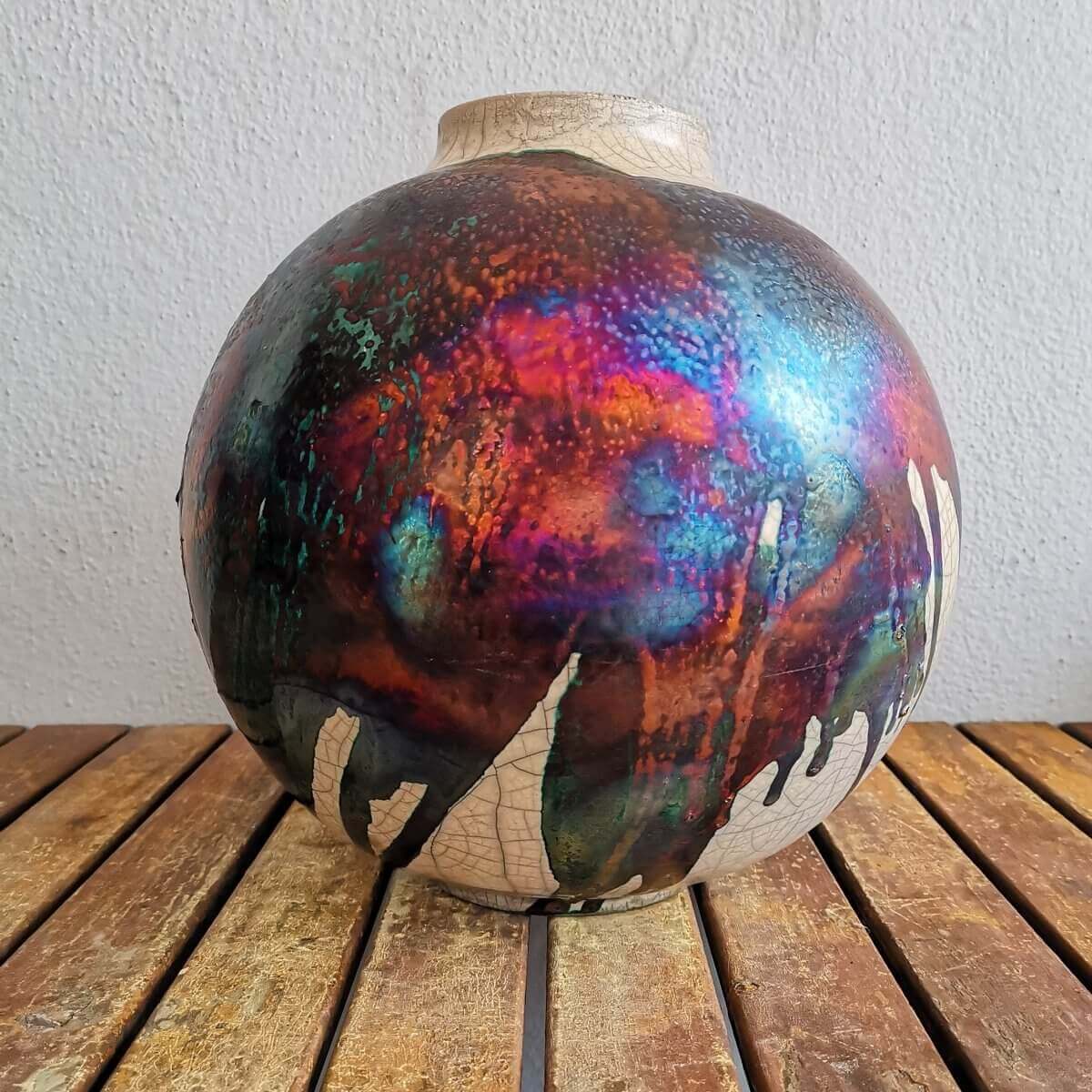 RAAQUU Large Globe Ceramic Vase Half Copper Matte S/N0000567 11" Raku Pottery Unique Handmade ceramic pottery raku vases, urns, and home decor, sculptures, wall decor, gifts by Adil Ghani