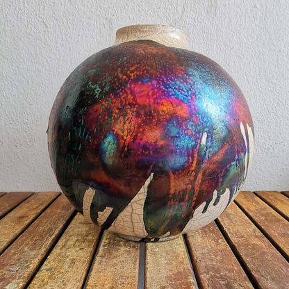 RAAQUU Large Globe Ceramic Vase Half Copper Matte S/N0000567 11" Raku Pottery Unique Handmade ceramic pottery raku vases, urns, and home decor, sculptures, wall decor, gifts by Adil Ghani