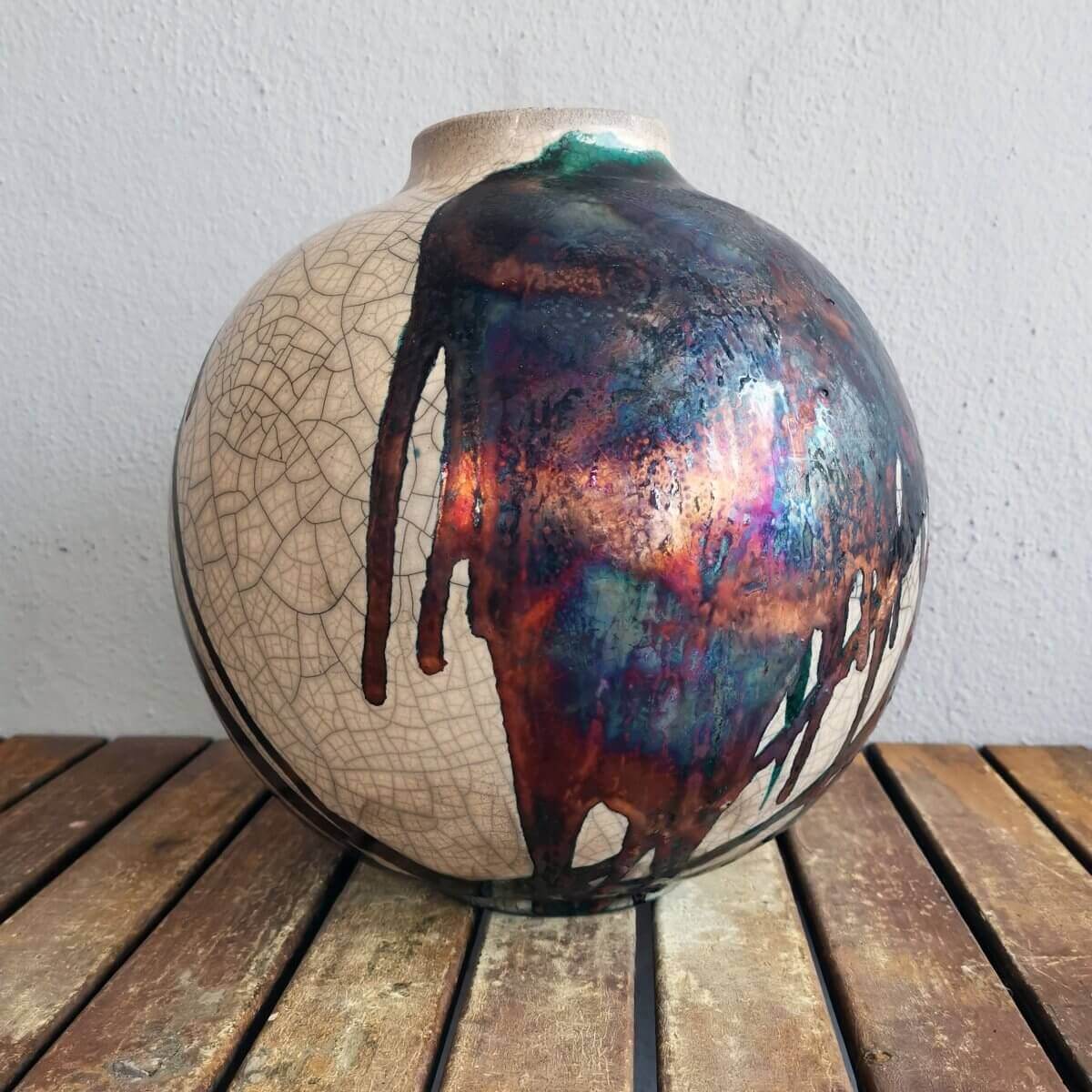 RAAQUU Large Globe Ceramic Vase Half Copper Matte S/N0000567 11" Raku Pottery Unique Handmade ceramic pottery raku vases, urns, and home decor, sculptures, wall decor, gifts by Adil Ghani