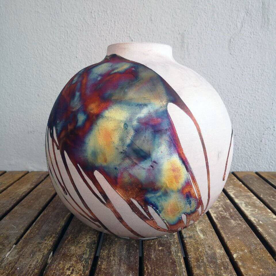 RAAQUU Large Globe Ceramic Vase Half Copper Matte S/N0000577 11" Raku Pottery Unique Handmade ceramic pottery raku vases, urns, and home decor, sculptures, wall decor, gifts by Adil Ghani