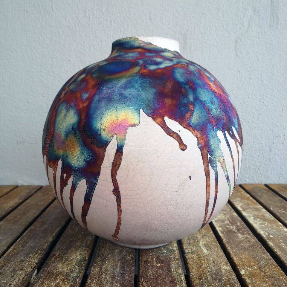 RAAQUU Large Globe Ceramic Vase Half Copper Matte S/N0000577 11" Raku Pottery Unique Handmade ceramic pottery raku vases, urns, and home decor, sculptures, wall decor, gifts by Adil Ghani