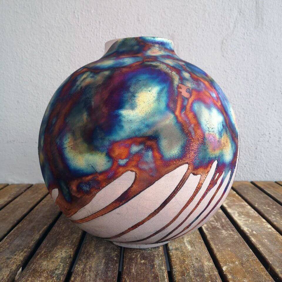 RAAQUU Large Globe Ceramic Vase Half Copper Matte S/N0000577 11" Raku Pottery Unique Handmade ceramic pottery raku vases, urns, and home decor, sculptures, wall decor, gifts by Adil Ghani