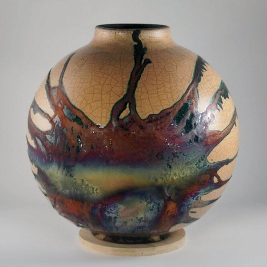 RAAQUU Large Globe Ceramic Vase Half Copper Matte S/N0000622 11" Raku Pottery Unique Handmade ceramic pottery raku vases, urns, and home decor, sculptures, wall decor, gifts by Adil Ghani