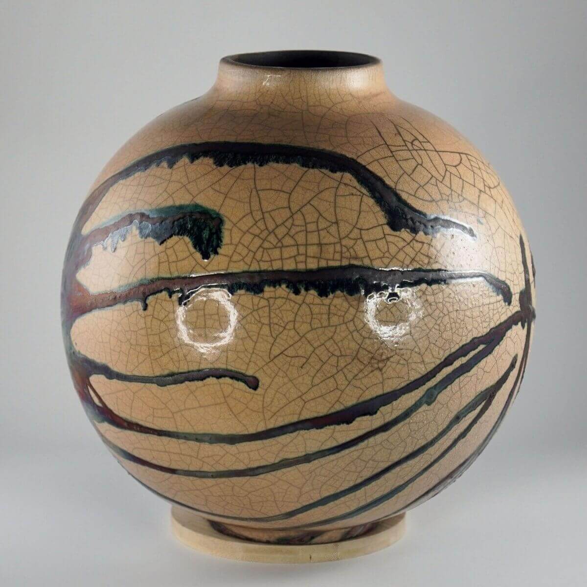 RAAQUU Large Globe Ceramic Vase Half Copper Matte S/N0000622 11" Raku Pottery - RAAQUU
