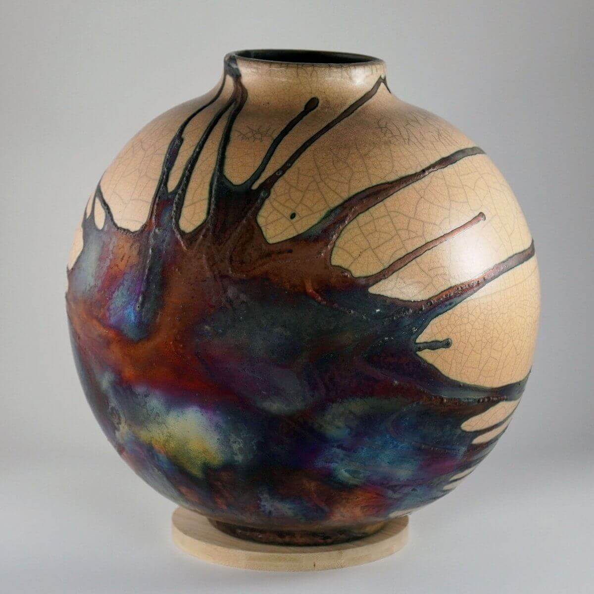 RAAQUU Large Globe Ceramic Vase Half Copper Matte S/N0000627 11" Raku Pottery Unique Handmade ceramic pottery raku vases, urns, and home decor, sculptures, wall decor, gifts by Adil Ghani