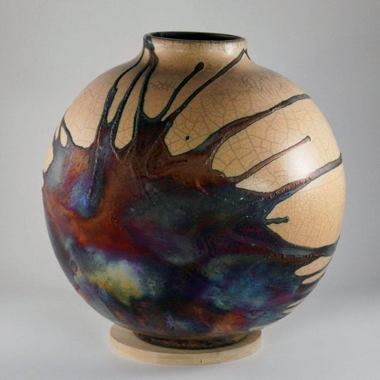 RAAQUU Large Globe Ceramic Vase Half Copper Matte S/N0000627 11" Raku Pottery - RAAQUU