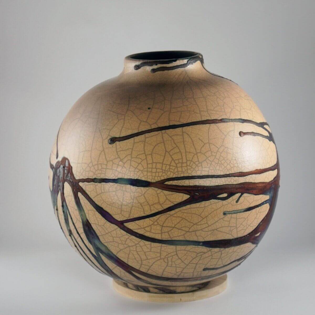 RAAQUU Large Globe Ceramic Vase Half Copper Matte S/N0000627 11" Raku Pottery - RAAQUU