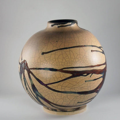 RAAQUU Large Globe Ceramic Vase Half Copper Matte S/N0000627 11" Raku Pottery Unique Handmade ceramic pottery raku vases, urns, and home decor, sculptures, wall decor, gifts by Adil Ghani