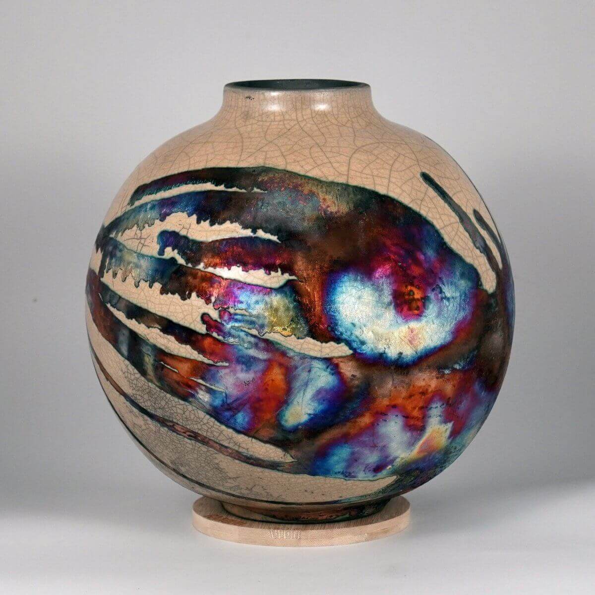 RAAQUU Large Globe Ceramic Vase Half Copper Matte S/N0000633 11" Raku Pottery Unique Handmade ceramic pottery raku vases, urns, and home decor, sculptures, wall decor, gifts by Adil Ghani