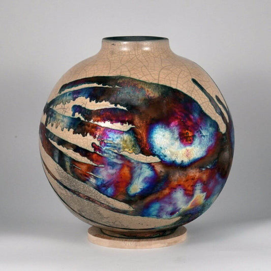 RAAQUU Large Globe Ceramic Vase Half Copper Matte S/N0000633 11" Raku Pottery Unique Handmade ceramic pottery raku vases, urns, and home decor, sculptures, wall decor, gifts by Adil Ghani