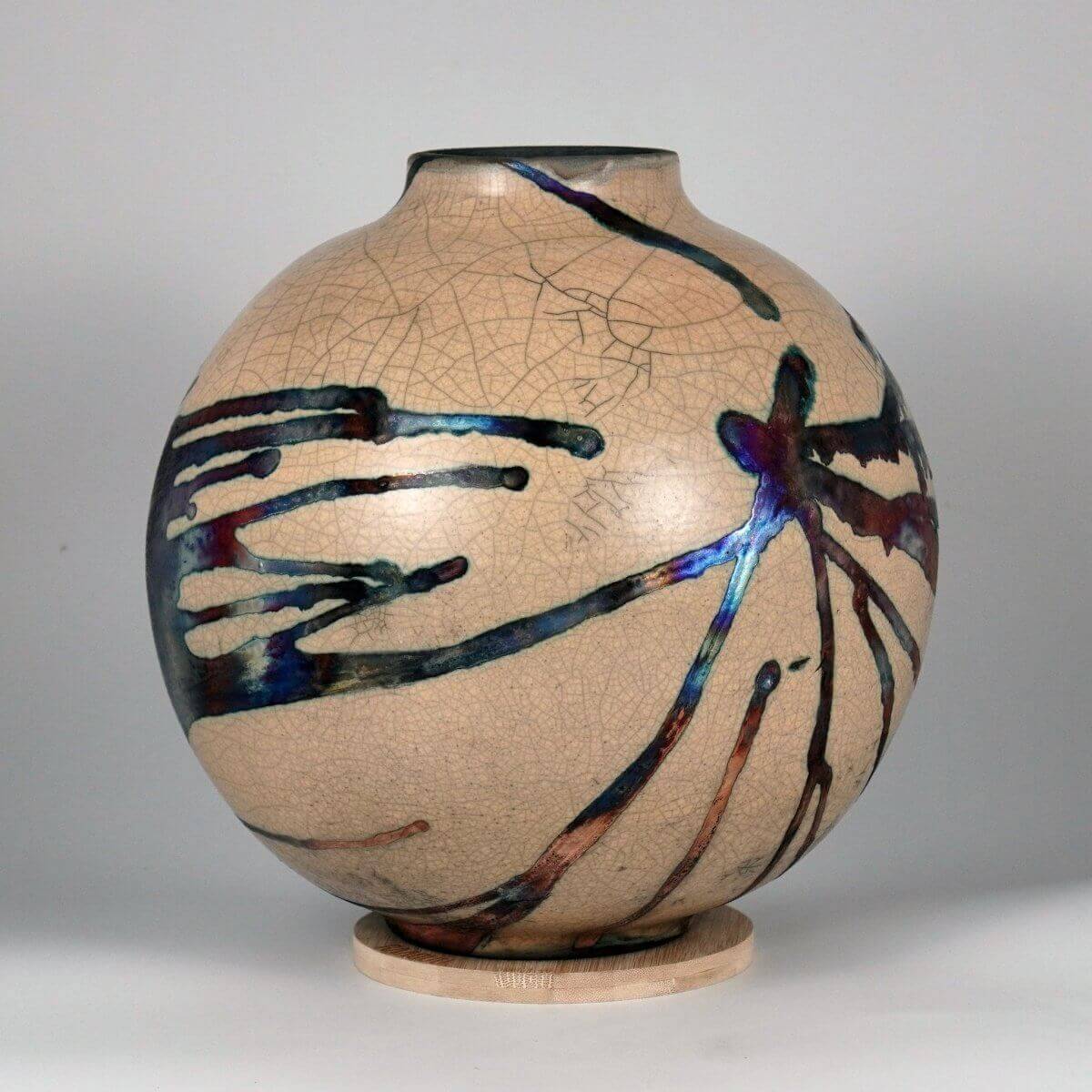 RAAQUU Large Globe Ceramic Vase Half Copper Matte S/N0000633 11" Raku Pottery - RAAQUU