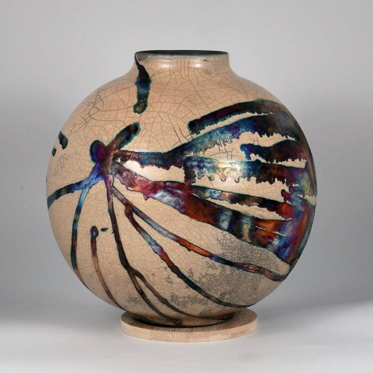 RAAQUU Large Globe Ceramic Vase Half Copper Matte S/N0000633 11" Raku Pottery Unique Handmade ceramic pottery raku vases, urns, and home decor, sculptures, wall decor, gifts by Adil Ghani