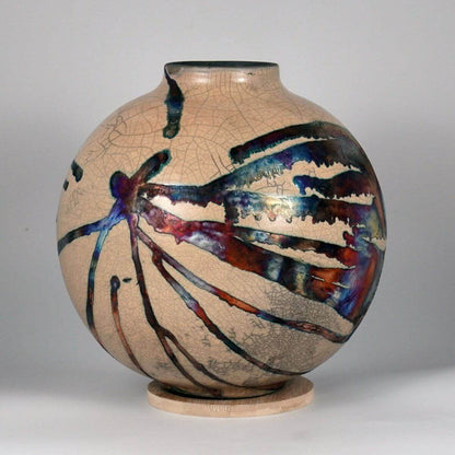 RAAQUU Large Globe Ceramic Vase Half Copper Matte S/N0000633 11" Raku Pottery Unique Handmade ceramic pottery raku vases, urns, and home decor, sculptures, wall decor, gifts by Adil Ghani