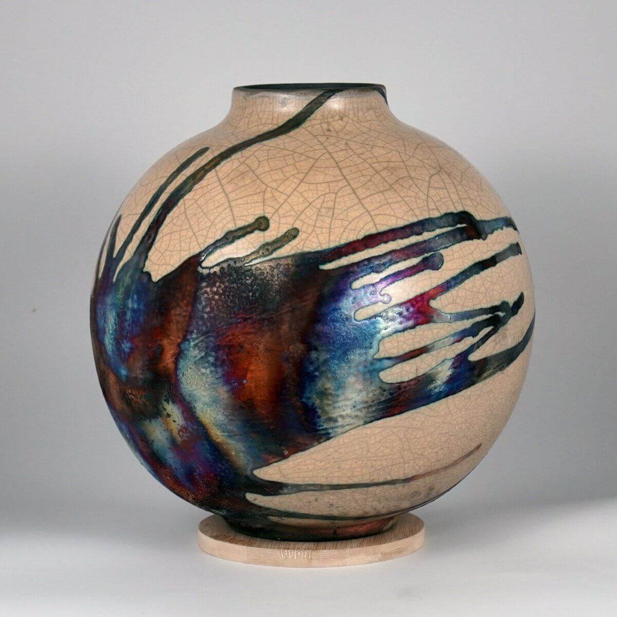 RAAQUU Large Globe Ceramic Vase Half Copper Matte S/N0000633 11" Raku Pottery - RAAQUU