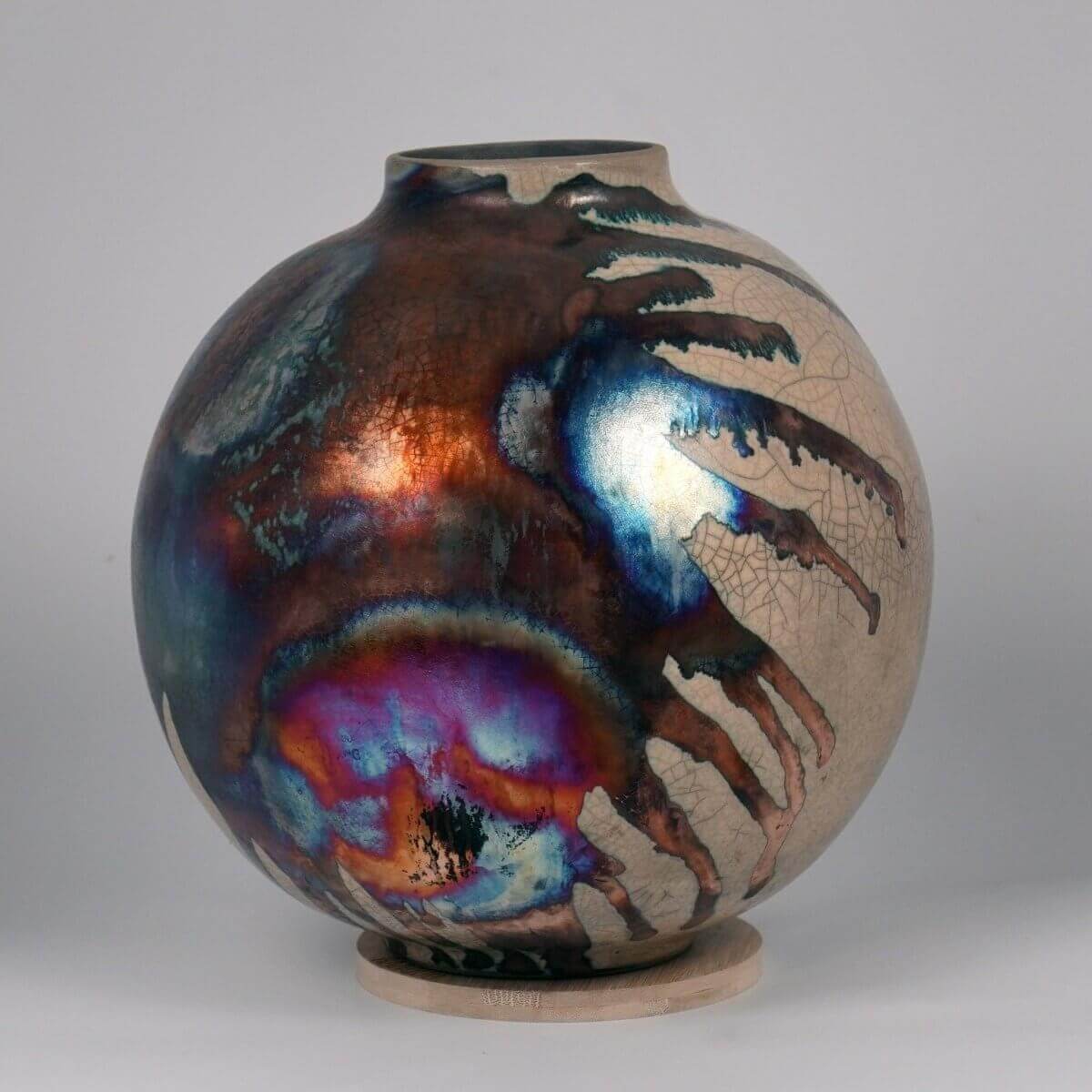 RAAQUU Large Globe Ceramic Vase Half Copper Matte S/N0000636 11" Raku Pottery - RAAQUU