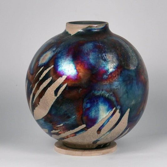 RAAQUU Large Globe Ceramic Vase Half Copper Matte S/N0000636 11" Raku Pottery - RAAQUU