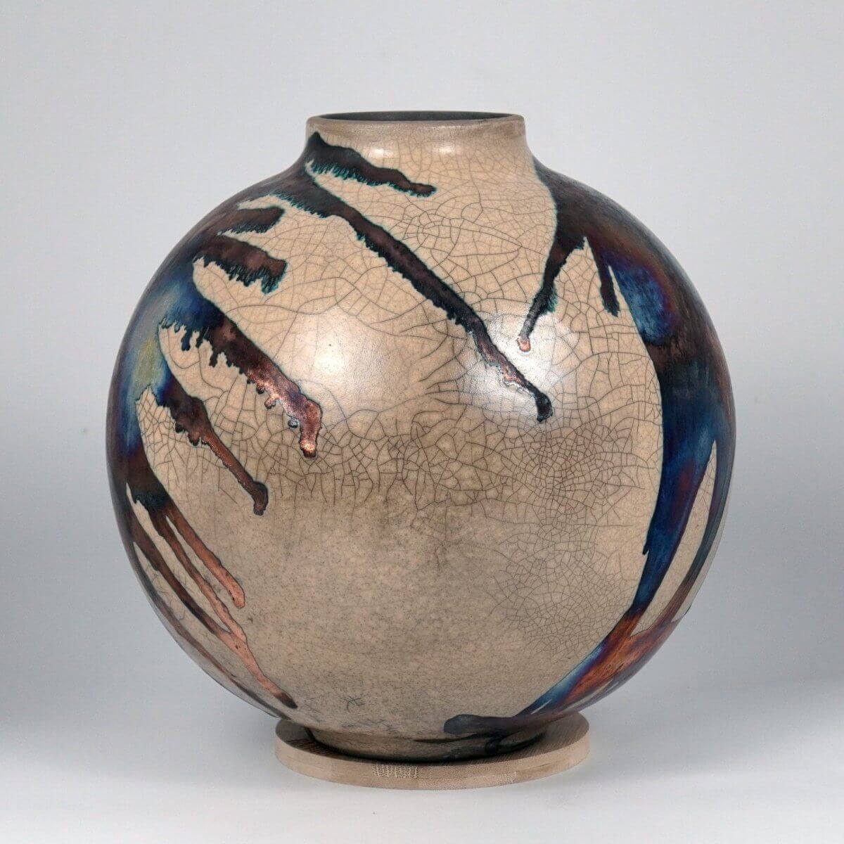RAAQUU Large Globe Ceramic Vase Half Copper Matte S/N0000636 11" Raku Pottery Unique Handmade ceramic pottery raku vases, urns, and home decor, sculptures, wall decor, gifts by Adil Ghani