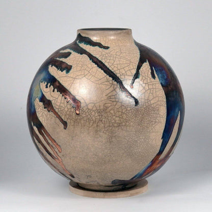 RAAQUU Large Globe Ceramic Vase Half Copper Matte S/N0000636 11" Raku Pottery Unique Handmade ceramic pottery raku vases, urns, and home decor, sculptures, wall decor, gifts by Adil Ghani