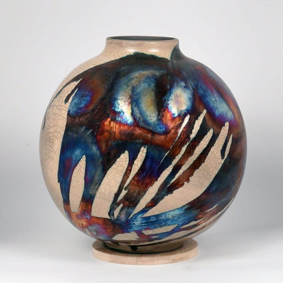 RAAQUU Large Globe Ceramic Vase Half Copper Matte S/N0000636 11" Raku Pottery Unique Handmade ceramic pottery raku vases, urns, and home decor, sculptures, wall decor, gifts by Adil Ghani