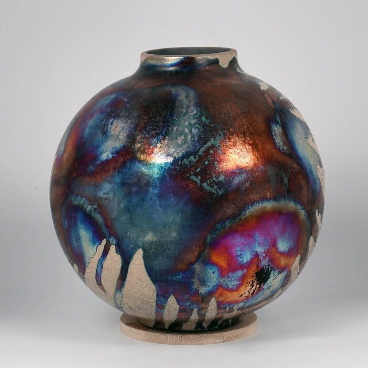 RAAQUU Large Globe Ceramic Vase Half Copper Matte S/N0000636 11" Raku Pottery Unique Handmade ceramic pottery raku vases, urns, and home decor, sculptures, wall decor, gifts by Adil Ghani