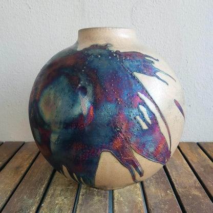 Raku pottery vase ceramic home decor