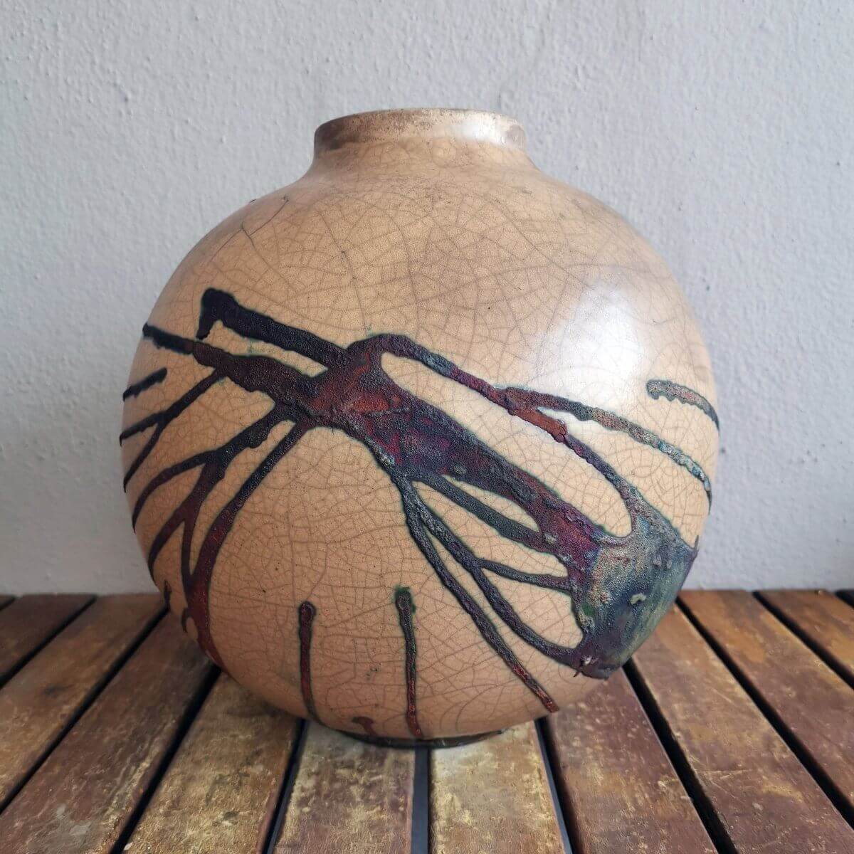 RAAQUU Large Globe Ceramic Vase Half Copper Matte S/N0000650 11" Raku Pottery Unique Handmade ceramic pottery raku vases, urns, and home decor, sculptures, wall decor, gifts by Adil Ghani