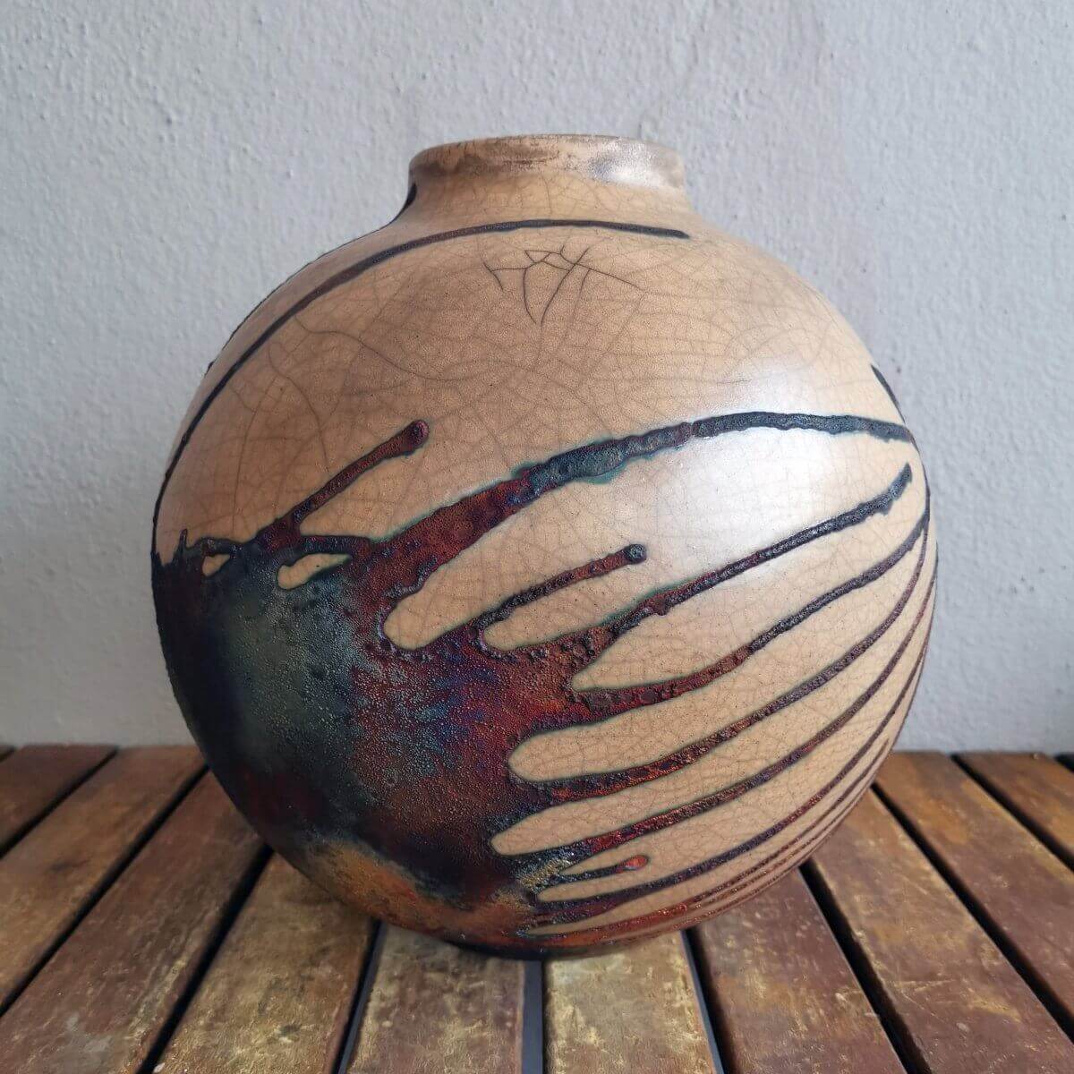 RAAQUU Large Globe Ceramic Vase Half Copper Matte S/N0000650 11" Raku Pottery Unique Handmade ceramic pottery raku vases, urns, and home decor, sculptures, wall decor, gifts by Adil Ghani