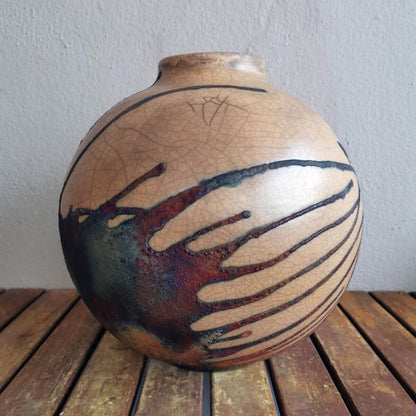 RAAQUU Large Globe Ceramic Vase Half Copper Matte S/N0000650 11" Raku Pottery Unique Handmade ceramic pottery raku vases, urns, and home decor, sculptures, wall decor, gifts by Adil Ghani