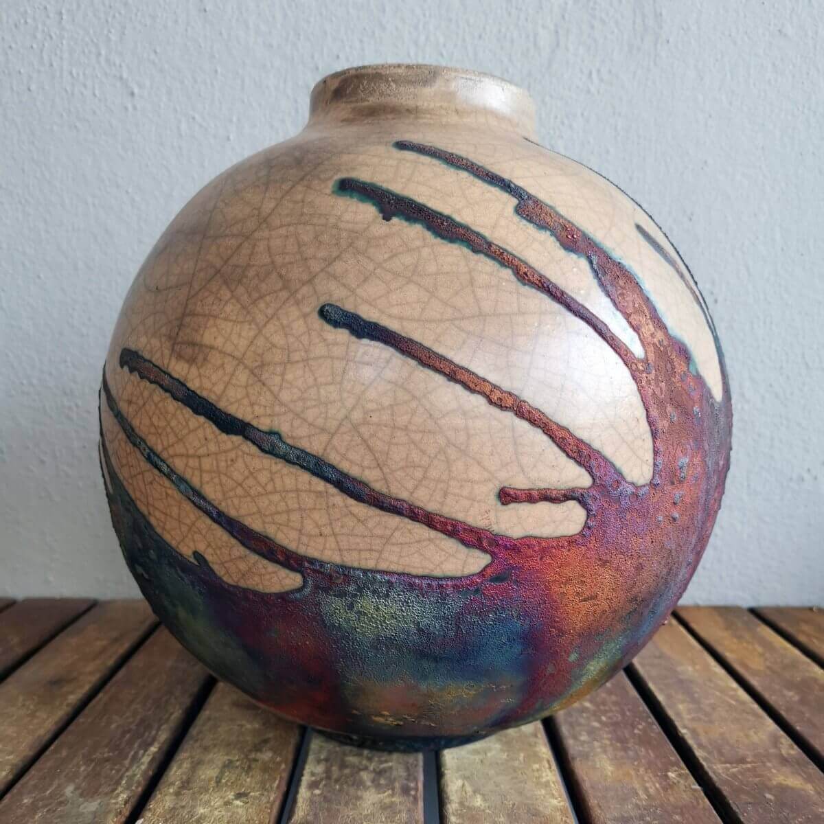 RAAQUU Large Globe Ceramic Vase Half Copper Matte S/N0000650 11" Raku Pottery Unique Handmade ceramic pottery raku vases, urns, and home decor, sculptures, wall decor, gifts by Adil Ghani