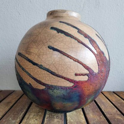 RAAQUU Large Globe Ceramic Vase Half Copper Matte S/N0000650 11" Raku Pottery Unique Handmade ceramic pottery raku vases, urns, and home decor, sculptures, wall decor, gifts by Adil Ghani