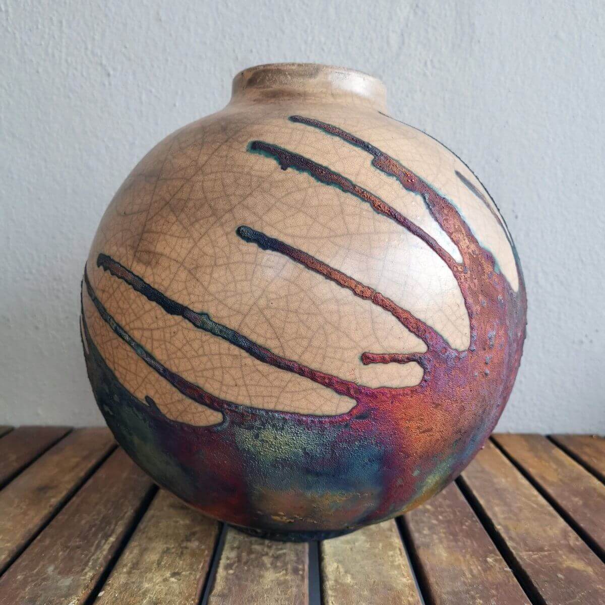 RAAQUU Large Globe Ceramic Vase Half Copper Matte S/N0000650 11" Raku Pottery Unique Handmade ceramic pottery raku vases, urns, and home decor, sculptures, wall decor, gifts by Adil Ghani