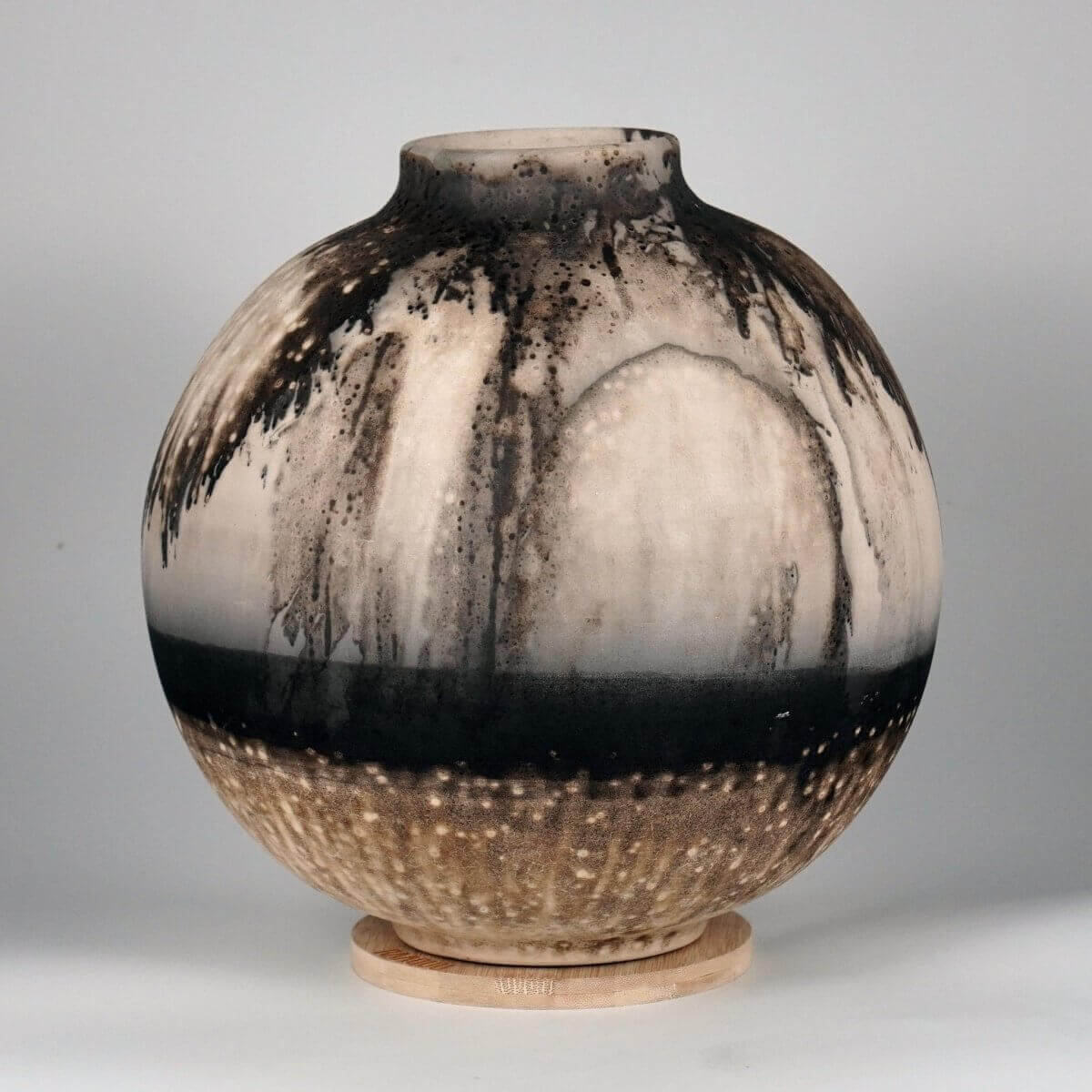 RAAQUU Large Globe Ceramic Vase Obvara S/N0000651 11" Raku Pottery Unique Handmade ceramic pottery raku vases, urns, and home decor, sculptures, wall decor, gifts by Adil Ghani