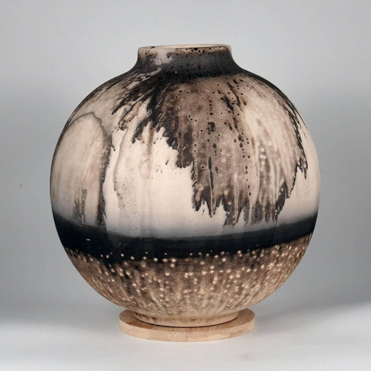 RAAQUU Large Globe Ceramic Vase Obvara S/N0000651 11" Raku Pottery Unique Handmade ceramic pottery raku vases, urns, and home decor, sculptures, wall decor, gifts by Adil Ghani
