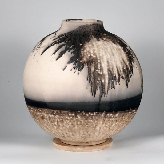 RAAQUU Large Globe Ceramic Vase Obvara S/N0000651 11" Raku Pottery Unique Handmade ceramic pottery raku vases, urns, and home decor, sculptures, wall decor, gifts by Adil Ghani