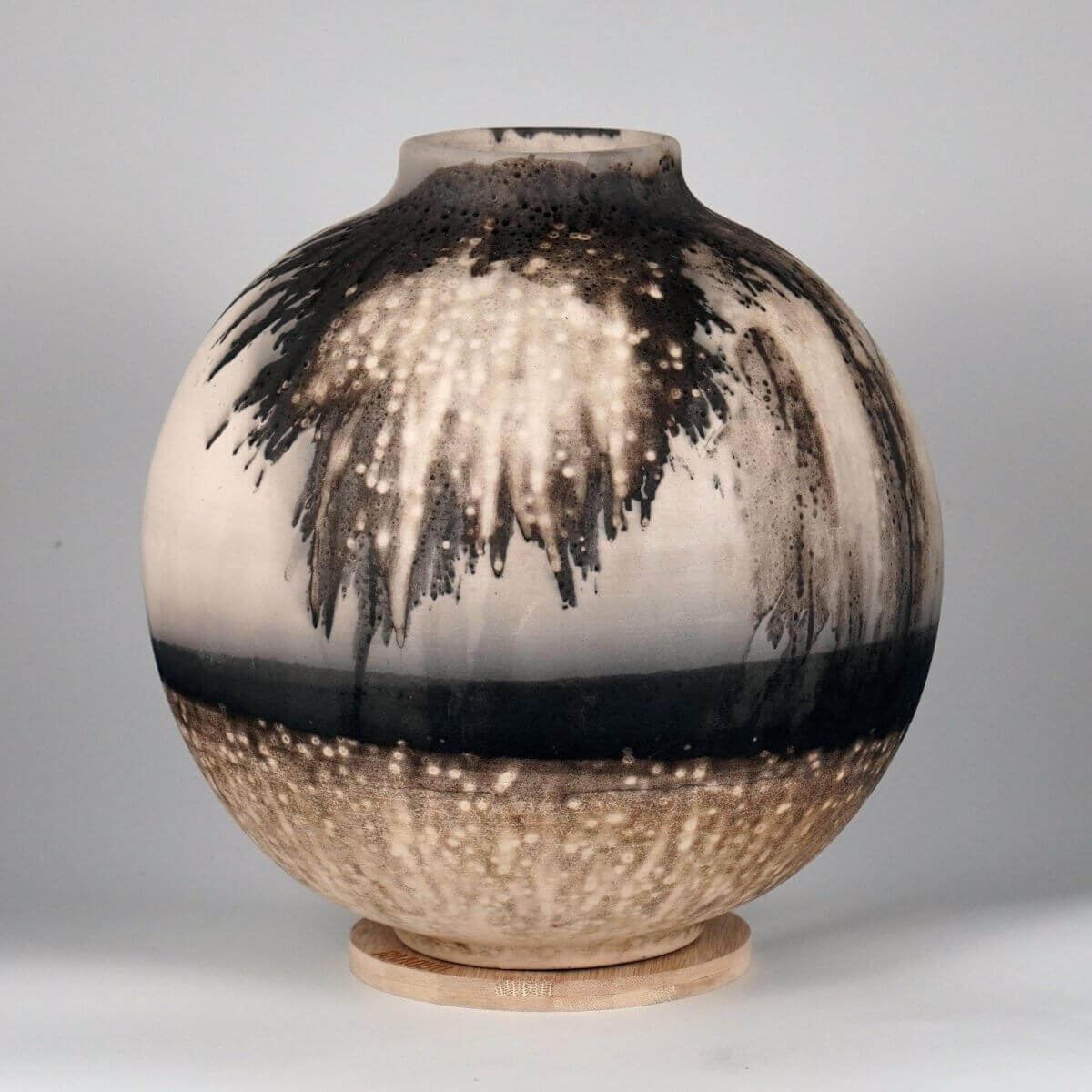 RAAQUU Large Globe Ceramic Vase Obvara S/N0000651 11" Raku Pottery Unique Handmade ceramic pottery raku vases, urns, and home decor, sculptures, wall decor, gifts by Adil Ghani