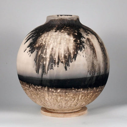RAAQUU Large Globe Ceramic Vase Obvara S/N0000651 11" Raku Pottery Unique Handmade ceramic pottery raku vases, urns, and home decor, sculptures, wall decor, gifts by Adil Ghani