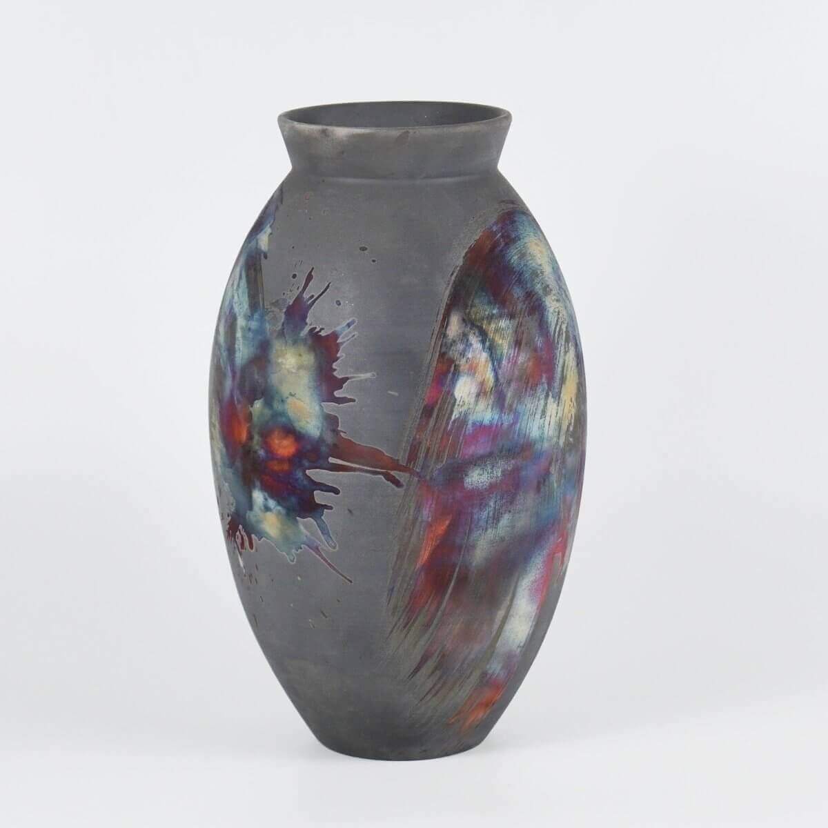 RAAQUU Large Oval Ceramic Vase Carbon Copper S/N0000531 13.5" Raku Pottery Unique Handmade ceramic pottery raku vases, urns, and home decor, sculptures, wall decor, gifts by Adil Ghani