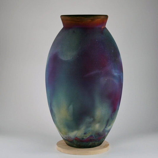 RAAQUU Large Oval Ceramic Vase Full Copper Matte S/N0000099 13.5" Raku Pottery - RAAQUU