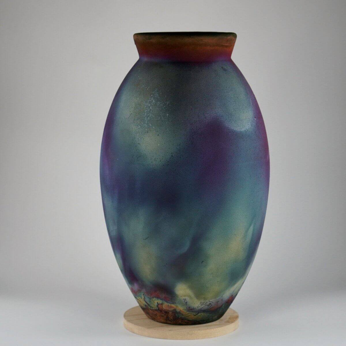 RAAQUU Large Oval Ceramic Vase Full Copper Matte S/N0000099 13.5" Raku Pottery - RAAQUU