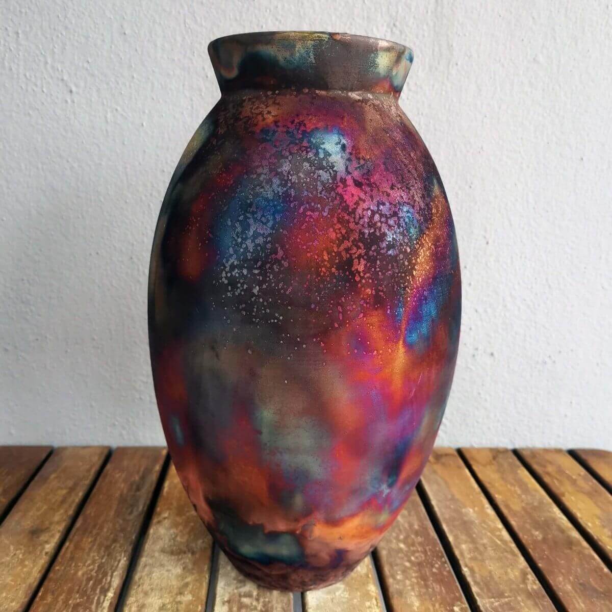 RAAQUU Large Oval Ceramic Vase Full Copper Matte S/N0000543 13.5" Raku Pottery Unique Handmade ceramic pottery raku vases, urns, and home decor, sculptures, wall decor, gifts by Adil Ghani