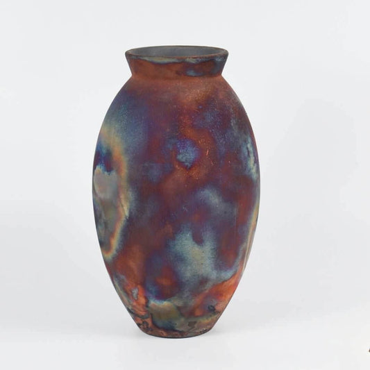 RAAQUU Large Oval Ceramic Vase Full Copper Matte S/N0000560 13.5" Raku Pottery Unique Handmade ceramic pottery raku vases, urns, and home decor, sculptures, wall decor, gifts by Adil Ghani