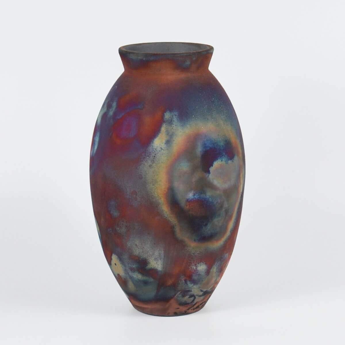 RAAQUU Large Oval Ceramic Vase Full Copper Matte S/N0000560 13.5" Raku Pottery Unique Handmade ceramic pottery raku vases, urns, and home decor, sculptures, wall decor, gifts by Adil Ghani