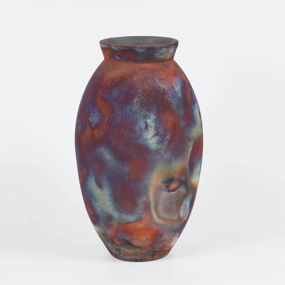 RAAQUU Large Oval Ceramic Vase Full Copper Matte S/N0000560 13.5" Raku Pottery Unique Handmade ceramic pottery raku vases, urns, and home decor, sculptures, wall decor, gifts by Adil Ghani