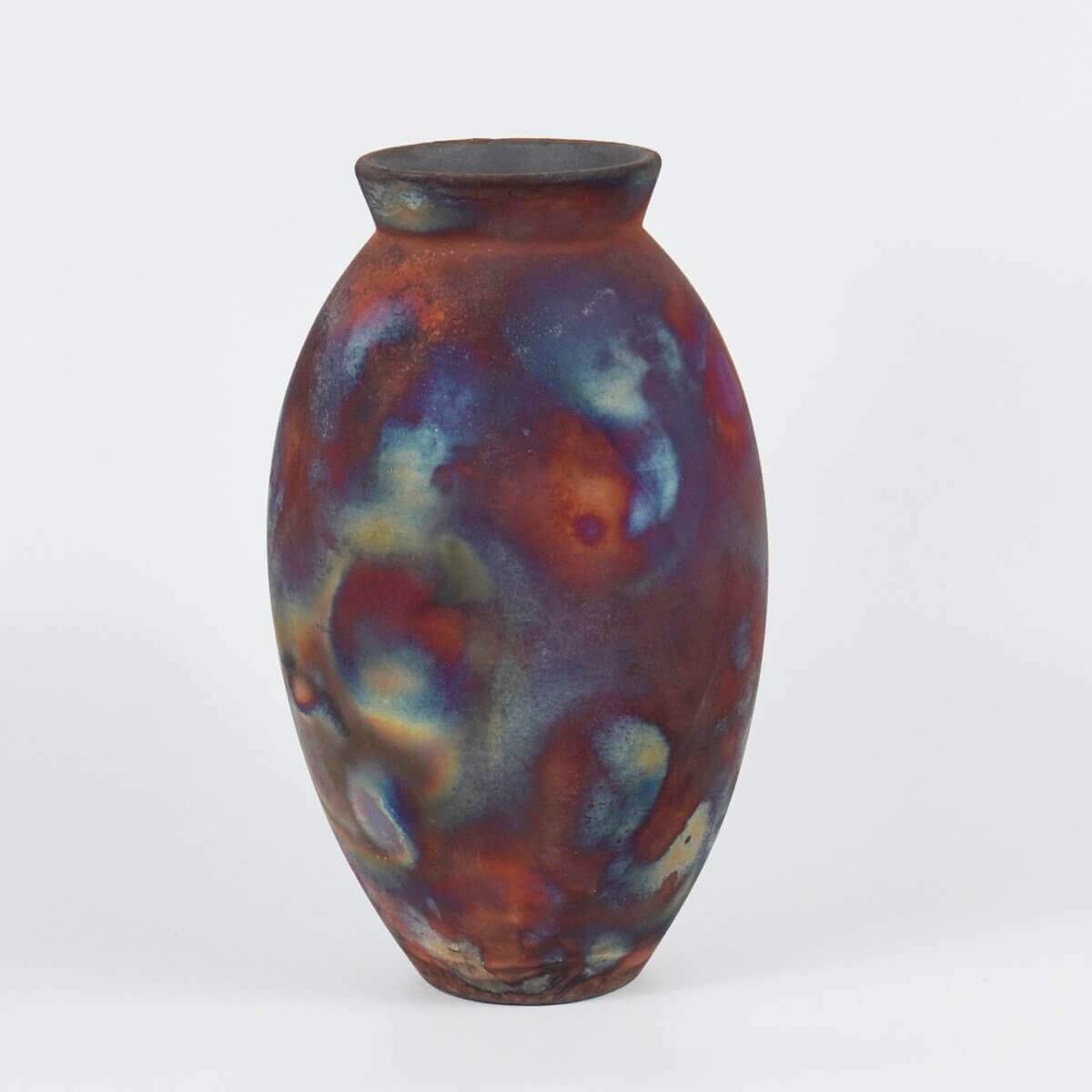 RAAQUU Large Oval Ceramic Vase Full Copper Matte S/N0000560 13.5" Raku Pottery Unique Handmade ceramic pottery raku vases, urns, and home decor, sculptures, wall decor, gifts by Adil Ghani