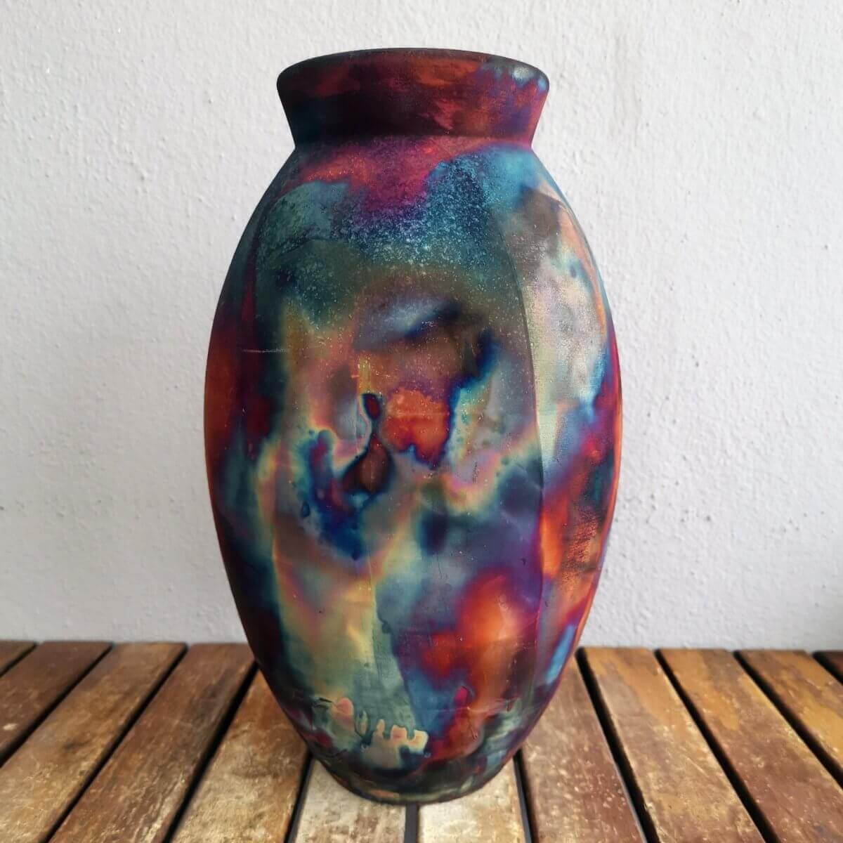 RAAQUU Large Oval Ceramic Vase Full Copper Matte S/N0000602 13.5" Raku Pottery Unique Handmade ceramic pottery raku vases, urns, and home decor, sculptures, wall decor, gifts by Adil Ghani