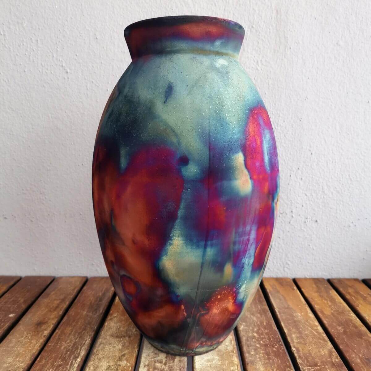 RAAQUU Large Oval Ceramic Vase Full Copper Matte S/N0000602 13.5" Raku Pottery Unique Handmade ceramic pottery raku vases, urns, and home decor, sculptures, wall decor, gifts by Adil Ghani