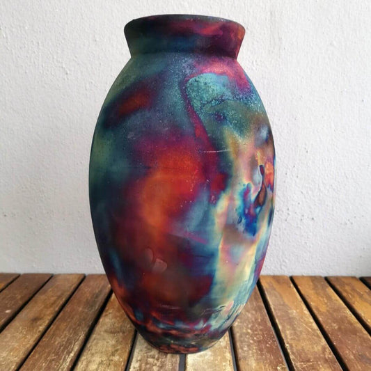 RAAQUU Large Oval Ceramic Vase Full Copper Matte S/N0000602 13.5" Raku Pottery Unique Handmade ceramic pottery raku vases, urns, and home decor, sculptures, wall decor, gifts by Adil Ghani